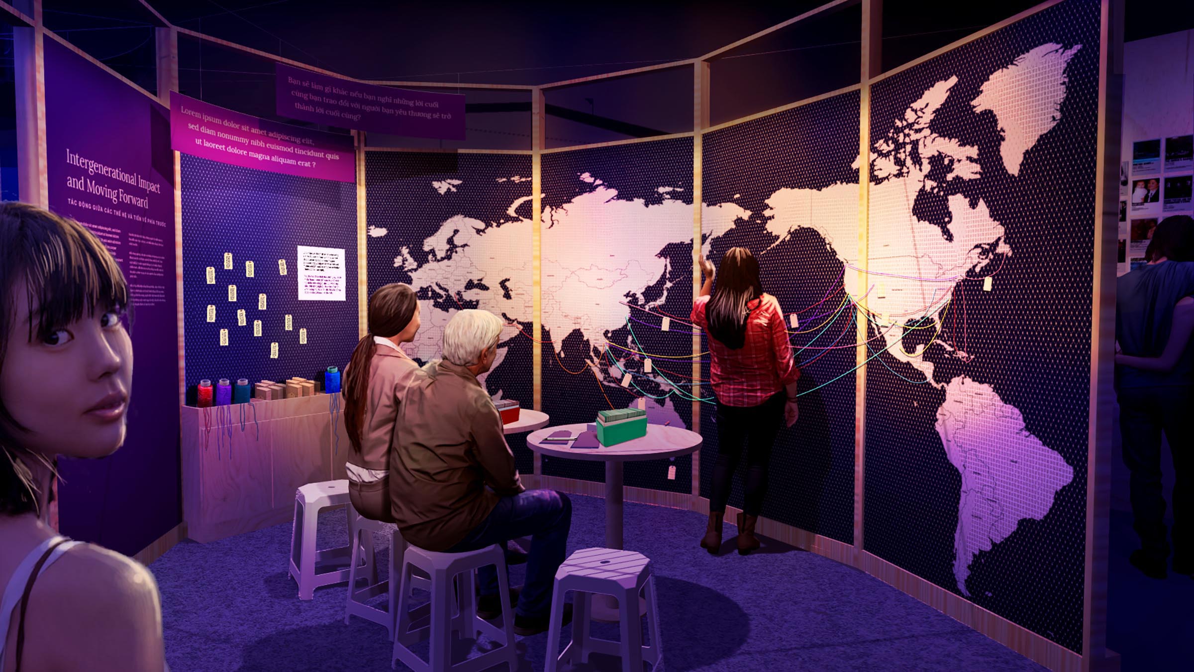 "Our Journeys" interactive world map. Design and rendering by Thinc Design. Image courtesy of Vietnamese Boat People.