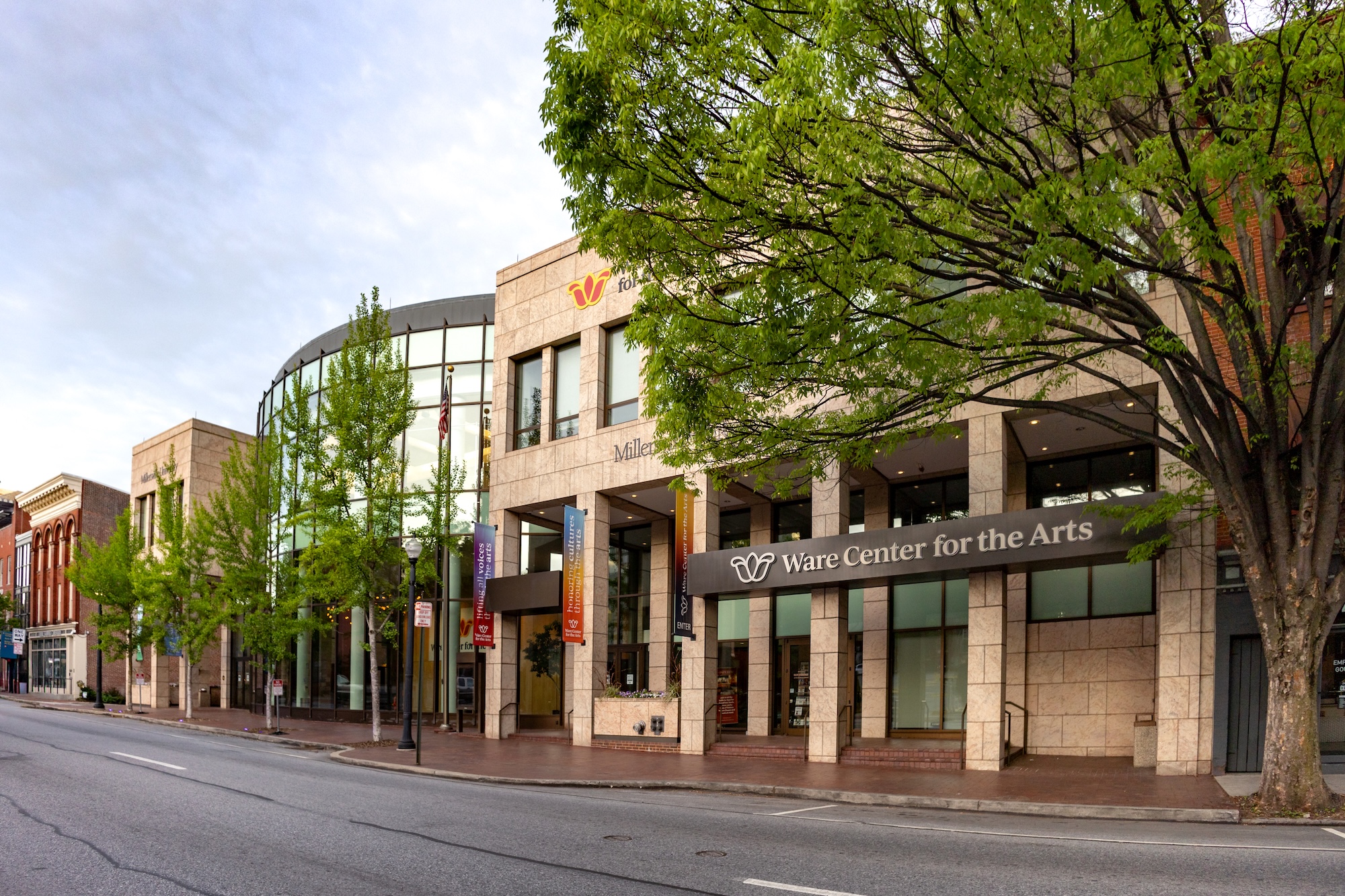 The Ware Center exterior at sunrise